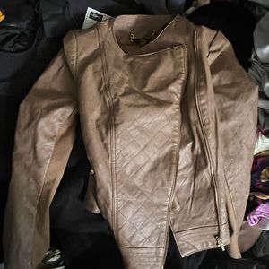 Brown leather moto jacket